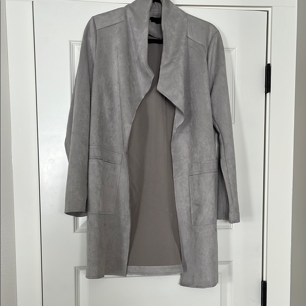 Ellen Tracy Gray (suede feel material) Jacket with Asymmetrical Lapels